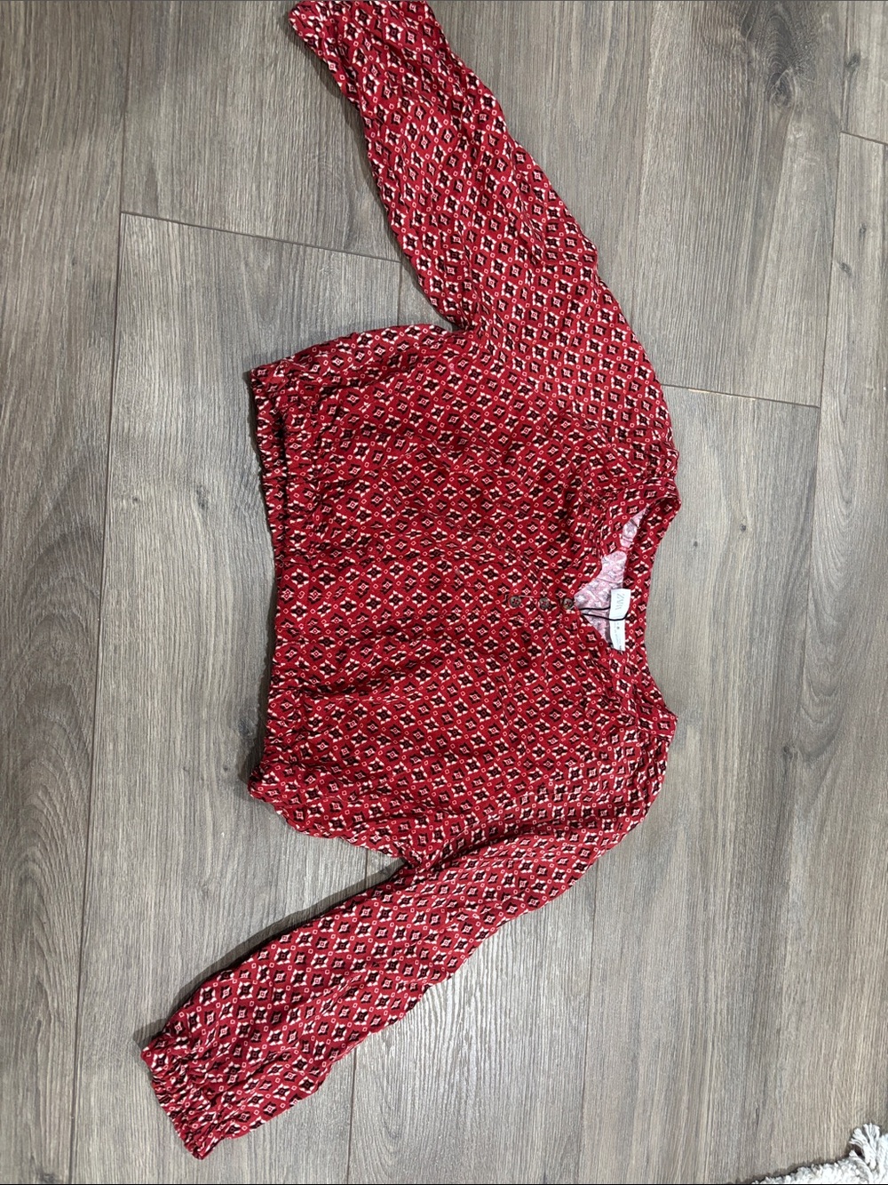 Zara Red Geometric Print Long-Sleeve Blouse